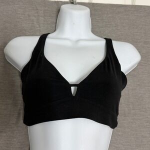 Athleta Black Strappy Caged Back V-Neck Sports Bra Yoga Gym Workout
